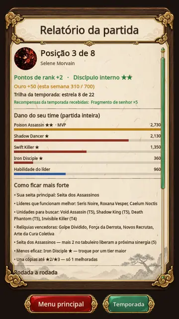 Relatório da partida: posição 3 de 8